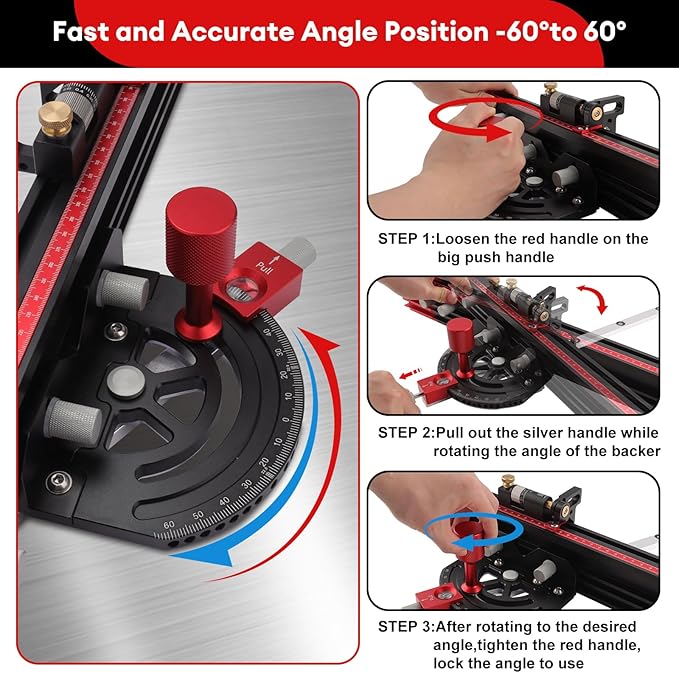 Table Saw Miter Gauge, Precision Miter Gauge with Fine Adjustable Limiter Flip Stop/Angle Stops/Extendable Fence, Fit Standard Slot 3/4" x 3/8", Aluminum Alloy Table Saw Miter Gauge Fence