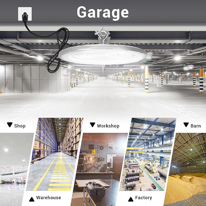 2 Pack 600W UFO Led High Bay Light,120VAC,5000K Daylight Commercial Bay Lighting,IP66 Waterproof,85050LM,2550W MH/HPS with Plug Area Lighting for Warehouse/Shop/Workshop/Barn/Gym/Factory