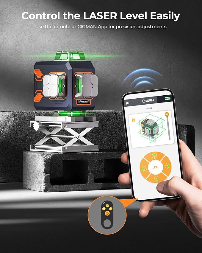 CIGMAN 4x360° 16 Lines Laser Level with Remote&APP Control, Green Self Leveling Cross Line Laser, 4D Vertical/Horizontal Line for Construction, Home Renovation, Picture Hanging