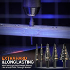 KSEIBI 598240 Industrial Grade Unibit 5-Pieces Step Drill Bits Set 3-Flat Shank, High-Speed Steel Metal Drill Bits Kit Black Oxide M2 for Drilling Stainless Steel, Aluminium, Wood