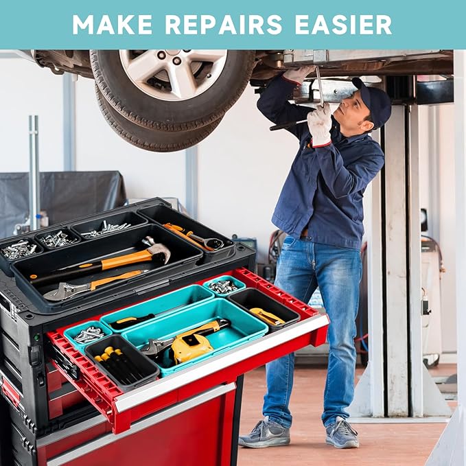 Tool Box Organizer Tray, Toolbox Desk Drawer Organizer, Tool Box Tray, Toolbox Organization Storage for Rolling Tool Chest (60PCS (Blue+Black))