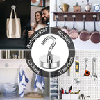 MIKEDE Magnetic Hooks, 80 Lbs Heavy Duty Earth Magnets with Hooks for Cruise Cabin, 10 Pcs Strong Locker Magnetic Hooks for Hanging, Metal Magnetic Hanger for Classroom, Grill, Fridge, Kitchen