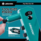 Libraton Rivet Gun Kit, Pop Rivet Gun, Heavy Duty Rivet Tool, Professional Hand Riveter, Manual Riveting Tool with 120 Blind Rivets, 4 HSS Drill Bits, 4 Tool-free Interchangeable Heads