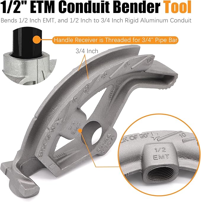 1/2-inch EMT Conduit Pipe,Conduit Hand Bender Tool for 1/2 in. EMT Pipes,Bender Head Aluminum