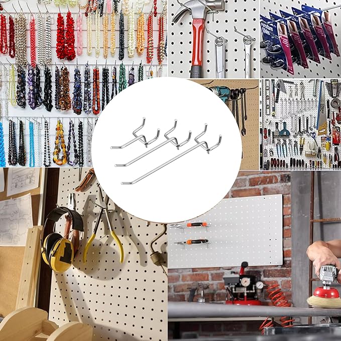 60Pcs Pegboard Hooks,2/4/6 inch Peg Board Hooks for Hanging.These Durable pegs fit 1/4" pegboard,Ideal peg Board Organizer Accessories for Tools,Kitchens,or Stores 1“ Hole Pitch