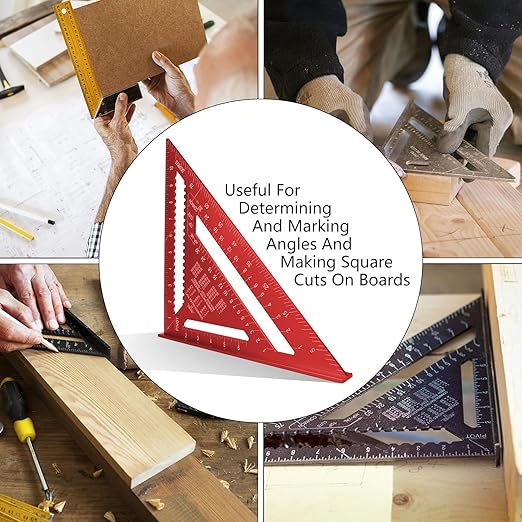 Carpenter Square 12-inch Layout Tool Alloy Metal Triangle Ruler Protractor,RED(MER)