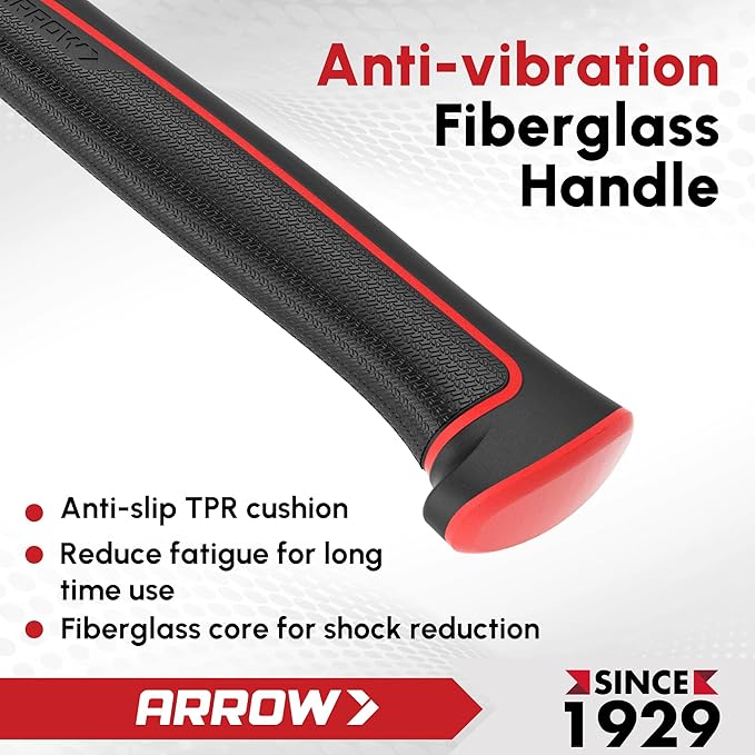 ARROW 16oz Claw Hammer with Shock-Absorbing Fiberglass Handle, Smooth Face and Forged Steel Head, Curved Claw Hammer for Carpentry and General Purpose