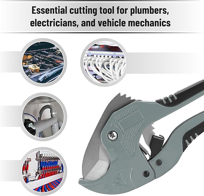 Bates- PVC Pipe Cutter, Cuts up to 1-5/8", Silver Ratcheting PVC Pipe Cutter Tool, Pipe Cutters PVC Pipe Shears, Plastic Pipe Cutter, PEX Pipe Cutter, PVC Cutter Tool, PVC Ratchet Cutter