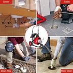 100 FT x 3/8 Inch Drain Cleaner Machine with 370W Motor, Auto Feed Sewer Snake Auger with 8 Cutters & Air-activated Foot Switch, Semi-Enclosed Drum Drain Cleaning Tool for 2" to 4" Pipes