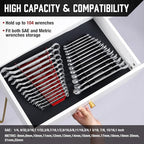ALOANES 104-Slot Metal Wrench Organizer, Heavy Duty Wrench Organizer Tray for Tool Box, Fit SAE & Metric Wrench Storage, 8 Pack Wrench Holders(Black)