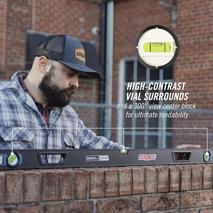 CHANNELLOCK 48-Inch, Professional-Grade Aluminum Box Level with Solid Block Acrylic Vials, 5200-0048