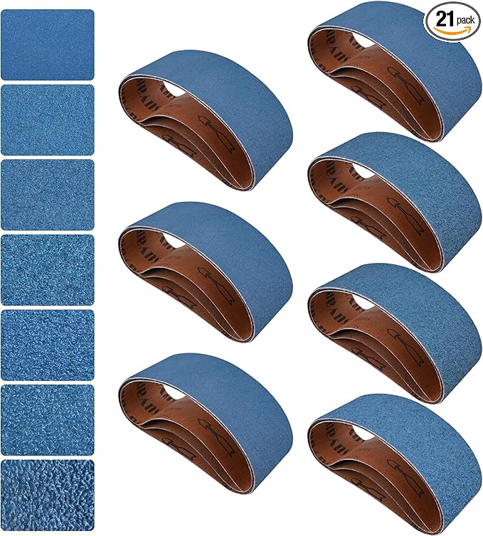 3x21 Inch Sanding Belts 21 Pcs 7 Grits Sizes (3 Each of 40/60/80/120/150/240/400 Grits) Heavy Duty Belt Sander Zirconia Belt Sander Paper for Wood, Metal, Stainless Steel, Cars, and Furniture