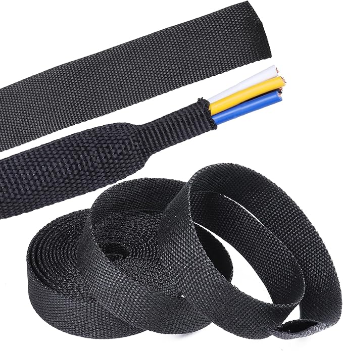2 in 1 Heat Shrink Braided Sleeving Fabric Tubing-Perfectly fit Irregular Shape Hose/Cable/Wire (3/8"(10mm), 60FT)