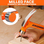 Jorgensen 16 oz Straight Claw Hammer, Rip Claw Hammer with Milled Face & Shock Absorbing Grip, Heavy Duty One-piece Forged Hammer