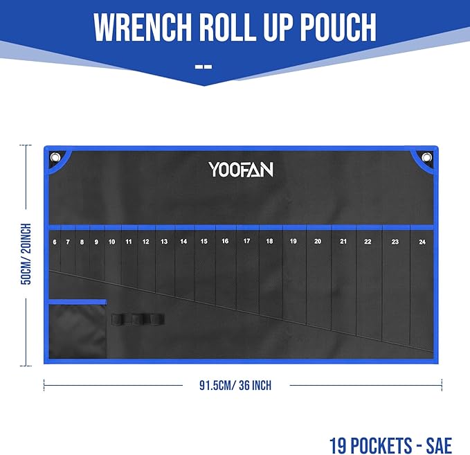 YOOFAN Wrench Roll Up Pouch – Wrench Organizer Bag with Handle, Wrench Holder for Hanging (19+1 Metric)