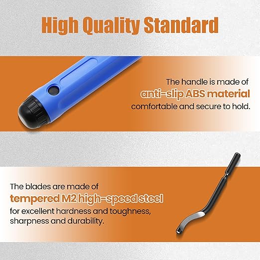 Deburring Tool with 10 High Speed Steel Blades Flexible Pipe Deburring Tool with Swivel Blades for 3D Printing Hard Metal Stainless Steel Hard Plastic, Harder Than AMD015 (Model AMD016)