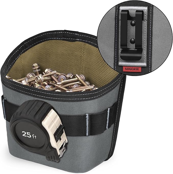 Tool Pouch Nails Screws Bag with Belt Clip (XL, Gray)