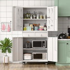 Garage Storage Cabinet with Wheels, Metal Storage Cabinet with 2 Drawers and 2 Adjustable Shelves, Metal Lockers with Pegboards for Homes, Offices, Kitchens, Schools and Pantries, White