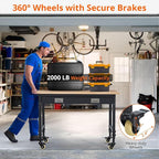 48x24 Inch Heavy-Duty Adjustable Workbench with Rubber Wood Top – 2000LB Capacity Mobile Garage Workstation with Drawer, Ideal for Workshop, DIY & Tool Storage