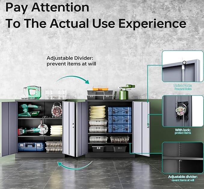 SISESOL Small Metal Cabinet with Shelves,36 inch Garage Storage Cabinet with Lock,Gray Metal Storage Cabinets with Locking Doors,Small Steel Lockable Cabinets for Home,Office,Shop,Garage