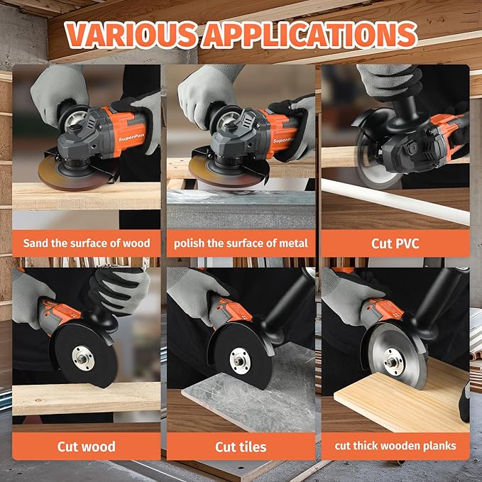 20V Cordless Angle Grinder - High - Power 8500RPM, 4.0Ah Battery, 3 - Speed Adjustable, with 4-1/2" Grinding Discs & Other Accessories & Tool Bag - Works on Metals, Woods, Plastics