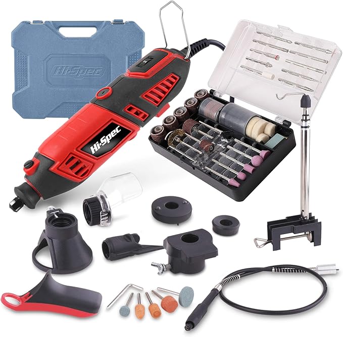 Hi-Spec 134pc 160W Corded Power Rotary Tool Kit Set with Dremel Compatible Bit Accessories. Drill, Cut, Trim, Grind, Engrave and Sand in DIY Repairs, Hobbies & Craft Projects