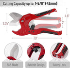 Bates- PVC Pipe Cutter, Cuts up to 1-1/4", Red Ratcheting PVC Pipe Cutter Tool, Pipe Cutters PVC Pipe Shears, Plastic Pipe Cutter, PEX Pipe Cutter, PVC Cutter Tool, PVC Ratchet Cutter