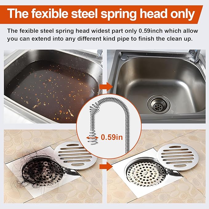 Drain Auger, Drain Snake With Drill Adapter, 25ft Plumbing Auger Heavy Duty Flexible Sink Steel Plumbing Auger Bathroom Hair Clog Removal Tool, Manual Or Powered for Shower & Bathtub Clog