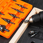 THINKWORK 5 Pcs Four Spiral Flute Step Drill Bit Set & 5 Pcs Countersink Drill Bits with Tool Box, Nitriding HSS Drill Bits for Metal, Aluminum, Wood, Plastic