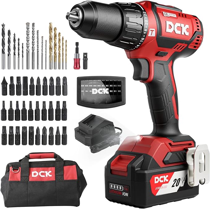DCK 20V Brushless Hammer Drill, 531 in.lbs, 36000 BPM, 1/2" Keyless All-Metal Chuck, 4.0Ah Battery, 22+1+1 Clutch, Impact Drill Kit for Drilling Brick Wall, Metal, Wood, KDJZ05-13