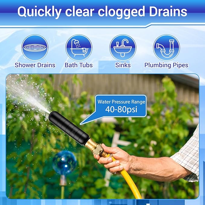 Drain Cleaning Bladder- Fits 1" to 2" Pipes, 3/4" Hose Thread Valve,Ideal for Sinks, Showers, Tubs & Sewer Lines, Rubber, Easy Daily Use, Cold Water Only (S:1" to 2")