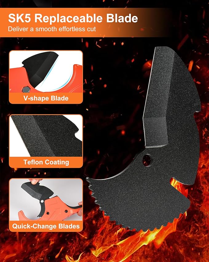 PVC Pipe Cutter with Replacement Blade, Cuts up to 2-1/2”, Heavy Duty Aluminum Ratcheting PVC Cutter Tool for Cutting PVC CPVC PP PEX PPR PE Plastic Pipe Cutter Hose Tube Exhaust Pipe Cutter