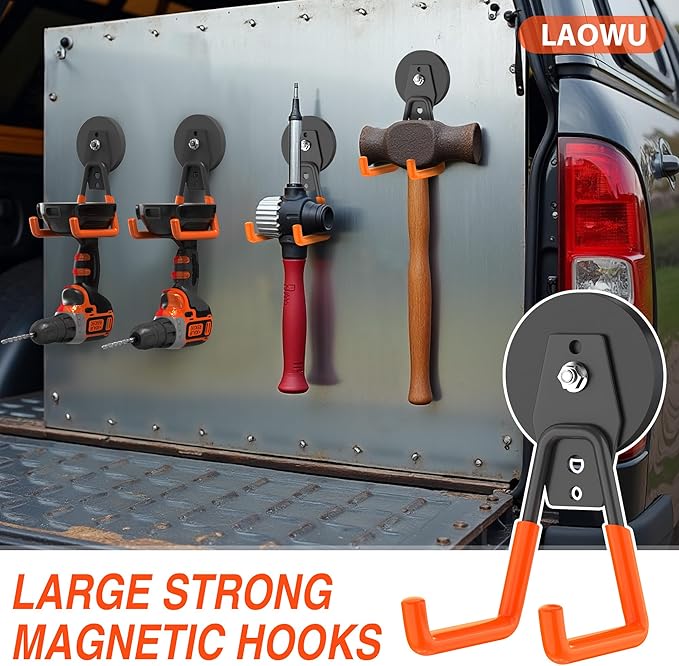 Extra Strong Magnetic Hooks for Hanging Heavy Duty, 2.6in Large Industrial Magnet Hooks, Magnetic Hook with Anti-Slip Coating, Storage Utility Magnetic Holder for Garage Shelve and Garden Tools