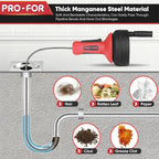 PFO-FOR Drain Auger for 3/4"-2" Pipe, Plumbing Snake Hair Drain Clog Remover, 16.5 ft Cable Unblocking Hand Auger Cleaner Tools, Manual Or Powered for Sink Kitchen Bathroom Shower Bathtub