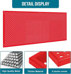 Pegboard Rack Garage Storage Steel Horizontal PegBoard Pack,Steel Pegboard Heavy Duty- 3 Pack 16-Inch X 36-Inch Metal Peg Board Tool Organization Panels (Red)