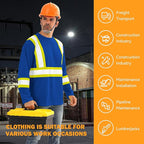 Hi Vis Safety Long Sleeve Shirts，High Visibility Class 3 T Shirts with Reflective Strips and Pocket, Quick Dry Mesh Construction Work Shirt for Men/Women (Blue,XL)