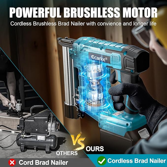 Ecarke Cordless Brad Nailer Compatible with Makita 18V Battery: 18 Gauge Electric Nail Gun Staple Gun, 5/8 to 1-1/4 Inch 2 Modes Brushless Nail Gun with 100 Nails for Upholstery Wood (No Battery)