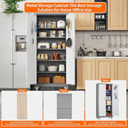 Aobabo 71" H x 32" W x 16" D Metal Storage Cabinet with Wheels, Garage Steel Storage Cabinet with 5 Adjustable Shelves and 4 Hooks for Home Office School, Assembly Required, Grey White