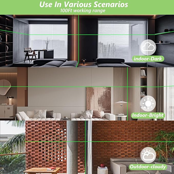 16 Line Laser Level, 4x360° Green Laser Line Self-Leveling Tool, Upgraded IP65 Metal Housing, Lazer Leveler Tool for Construction and Hanging Pictures, 2 Batteries & Remote Control