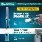 Libraton PVC Pipe Cutter, Up to 2-1/2", Ratchet Pipe Cutter Tool for PEX, PVC, PPR Plastic Hoses Plumbing, Heavy-Duty Pipe Cutter with Deburring Tool Replacement Blade, 2 Adjustable Cutting Ranges