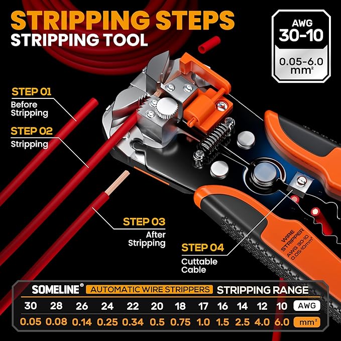 SOMELINE Ferrule Hexagonal Crimping Tool Kit, 36 Sizes Ferrules, AWG 24-8 Ferrule Crimper, with Hexagonal Crimper and Automatic Wire Stripper, Ferrule Terminal Assortment Kit (Stackable Tool Box)