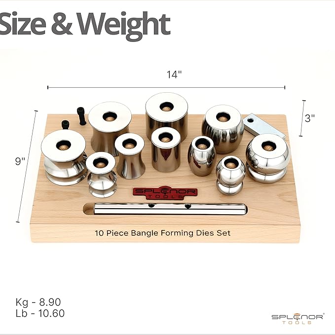 Splenor Tools Steel 10 Bracelet Forming Die Set - Concaved, Domed and Flat Shape Dies for Bangle Making - Metal Forming - Jewelry Tool kit