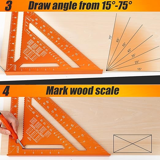 Carpenter Square 12 Inch, Rafter Square for Angle Drawing Measuring Ruler, Framing Square Tool Aluminum for Woodworking, Carpentry
