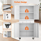 71" H Metal Garage Storage Cabinet with Wheels and Doors,Rolling Tool Cabinet with Pegboard and 2 Lockable Drawer for Garage Warehouse Home,Required Assembly,White