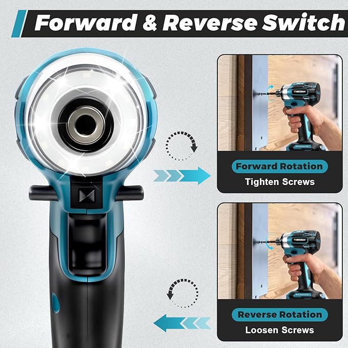 Impact Driver Kit,21V Max Torque 3095 In-lbs(350 N.m) Cordless Impact Driver Set with Two 2.0 Ah Battery, 1/4" Hex Chuck Power Impact Drill, 0-4000 RPM Variable Speed,10Pcs Bits,Toolboxes