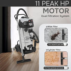 26.5 Gallon 11 Peak HP Wet/Dry Vacuum, Stainless Steel Tank, 2 in 1 Function Portable Shop Vacuum with Attachments, Built-in Drain Ideal for Jobsite, Garage & Workshop.