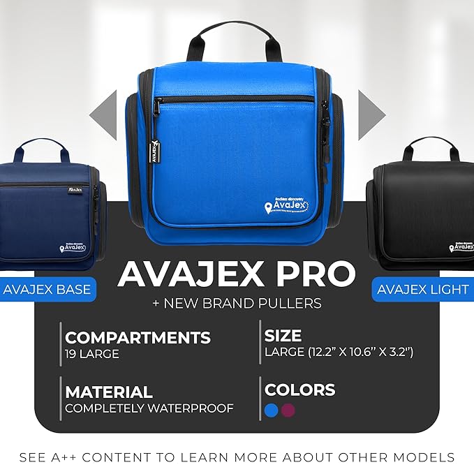 Large Hanging Toiletry Organizer - Travel Toiletry Bag for Men and Women - Waterproof Hygiene Bag with Metal XXL Swivel Hook, Sturdy Zippers and 19 Compartments for Toiletries, Makeup (Light Blue)