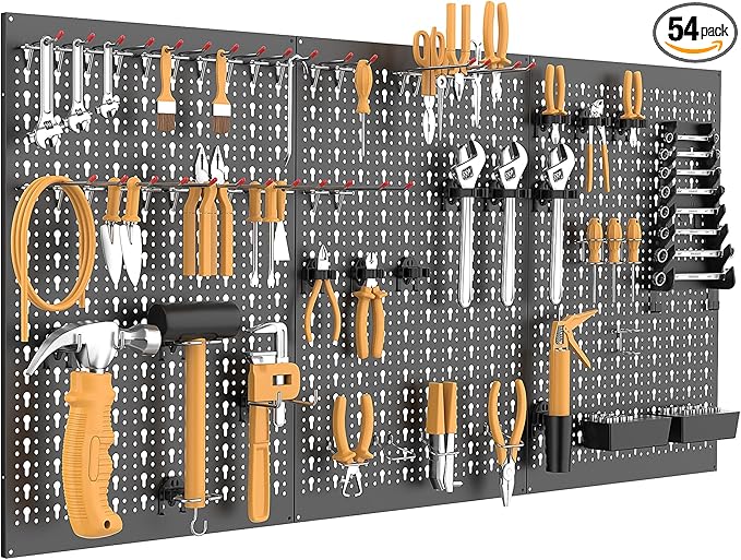 WALMANN Metal Pegboard Wall Tool Organizer Board with Pegboard Hooks, 24x48in Tools Organizer Pegboard for Garage, Workbench, Peg Boards, Tool Organizer Board with Hooks(Black)