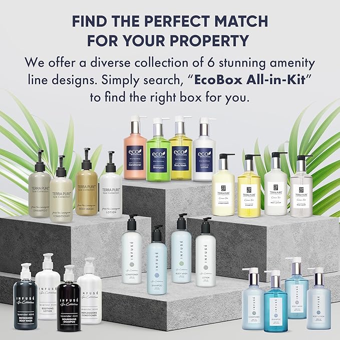 1-Shoppe Infuse 40 Piece Ecobox All-In-Kit | White Tea and Coconut Soap | 12 Shampoo, 8 Conditioner, 12 Body Wash & 8 Lotion | 10oz Hotel Soaps and Toiletries Bulk | Personal Care Products-VeraVaultWomen