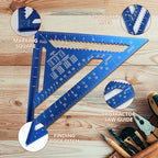 Carpenter Square 12-inch Layout Tool Alloy Metal Triangle Ruler Protractor,Blue(SAE&MER)